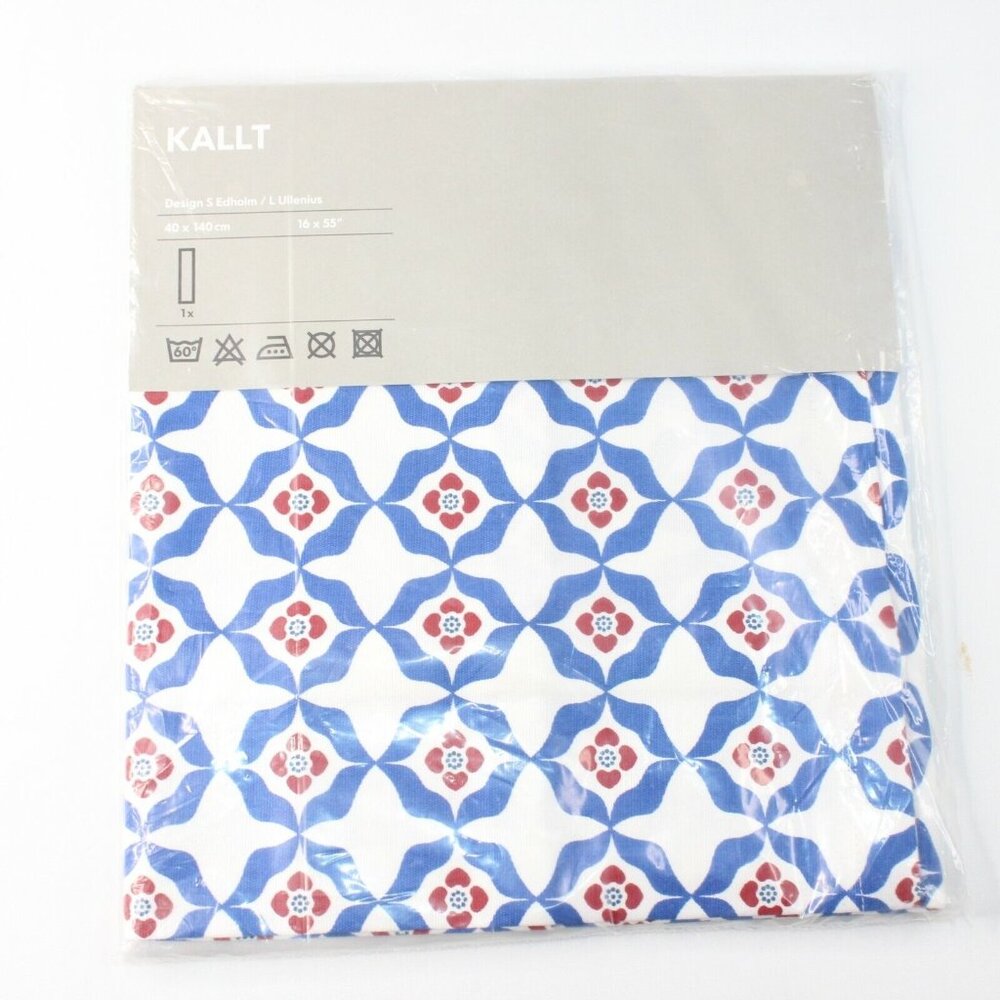 Ikea Kallt Table Runner Tablecloth 16x55" Geometric Red Blue White Modern Retro
